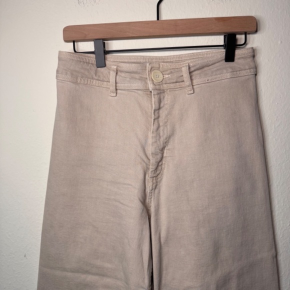 Zara Women’s Wide Leg Jeans Size 8 Beige High Rise Raw Hem Festival Boho - Picture 3 of 4